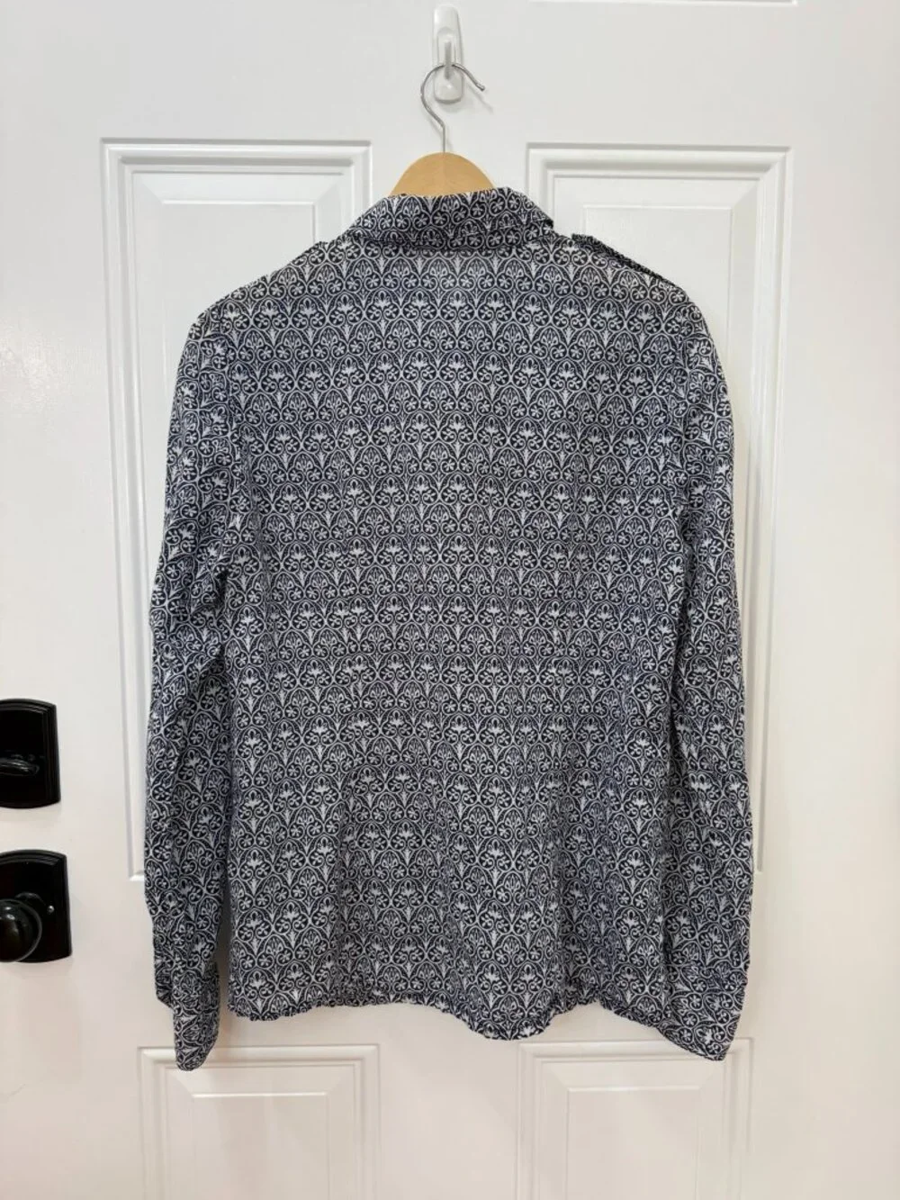 Tory Burch Brigitte Printed Button Down Blouse Blue White Cotton Size 10